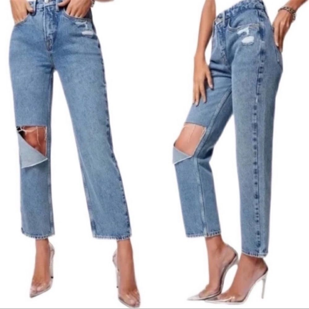 Good American '90s Duster Blue Jeans Straight Leg Size 2
